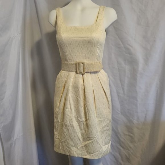 Kristin Davis, Pale Yellow, Belted Dress, Size 4, Sleeveless - Picture 1 of 9
